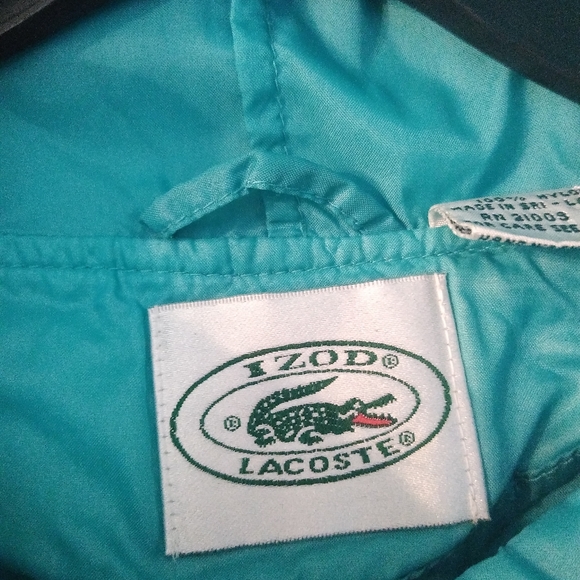Y2K Izod Lacoste 1/4 Zip Pullover Teal Hooded Windbreaker Jacket Large - Picture 7 of 8